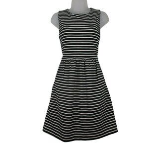 J.Crew Black & White Striped Sleeveless Fit & Flare Dress Size M Cotton Blend
